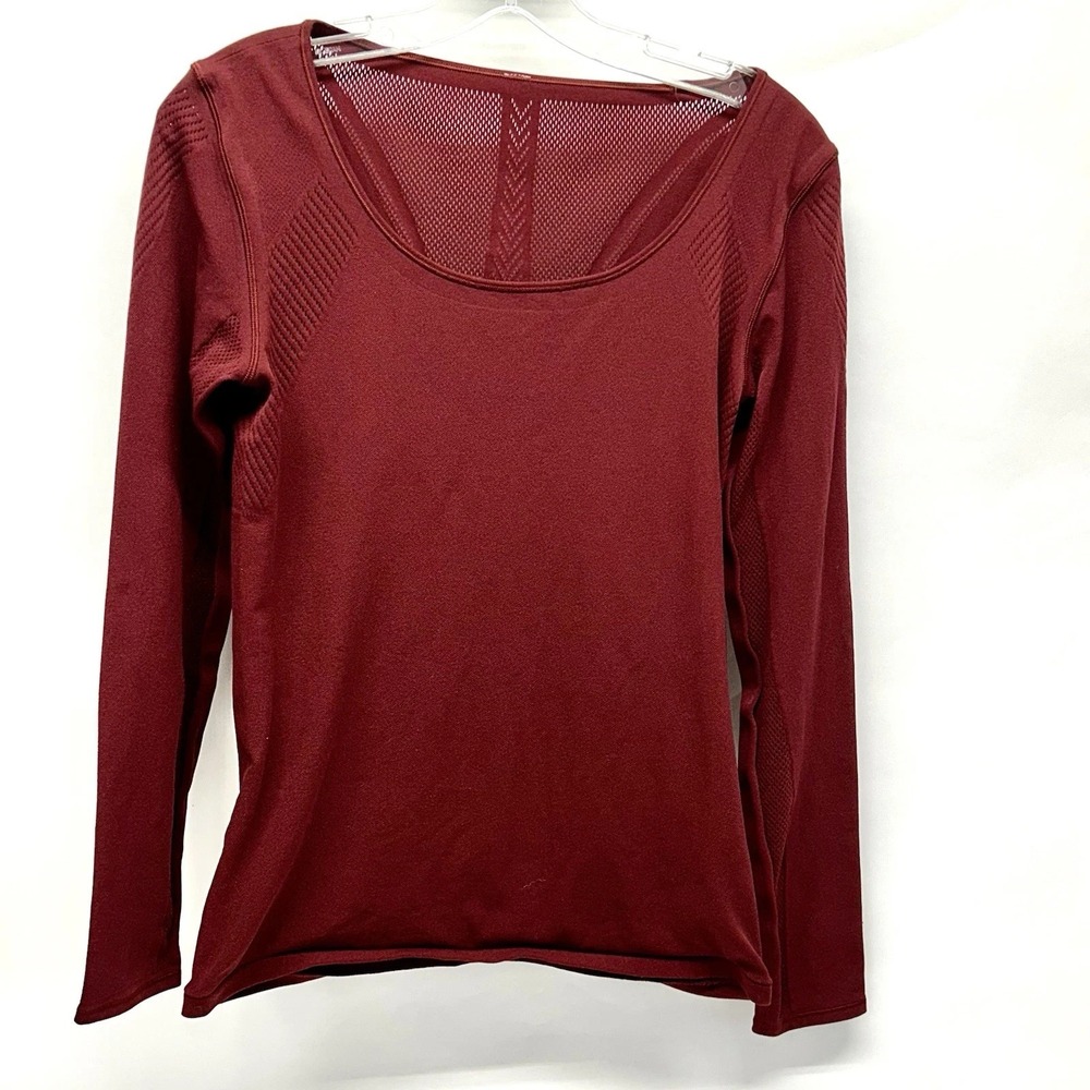 Lululemon Deep Rouge Reveal Long Sleeve Mesh Small Top (F4)